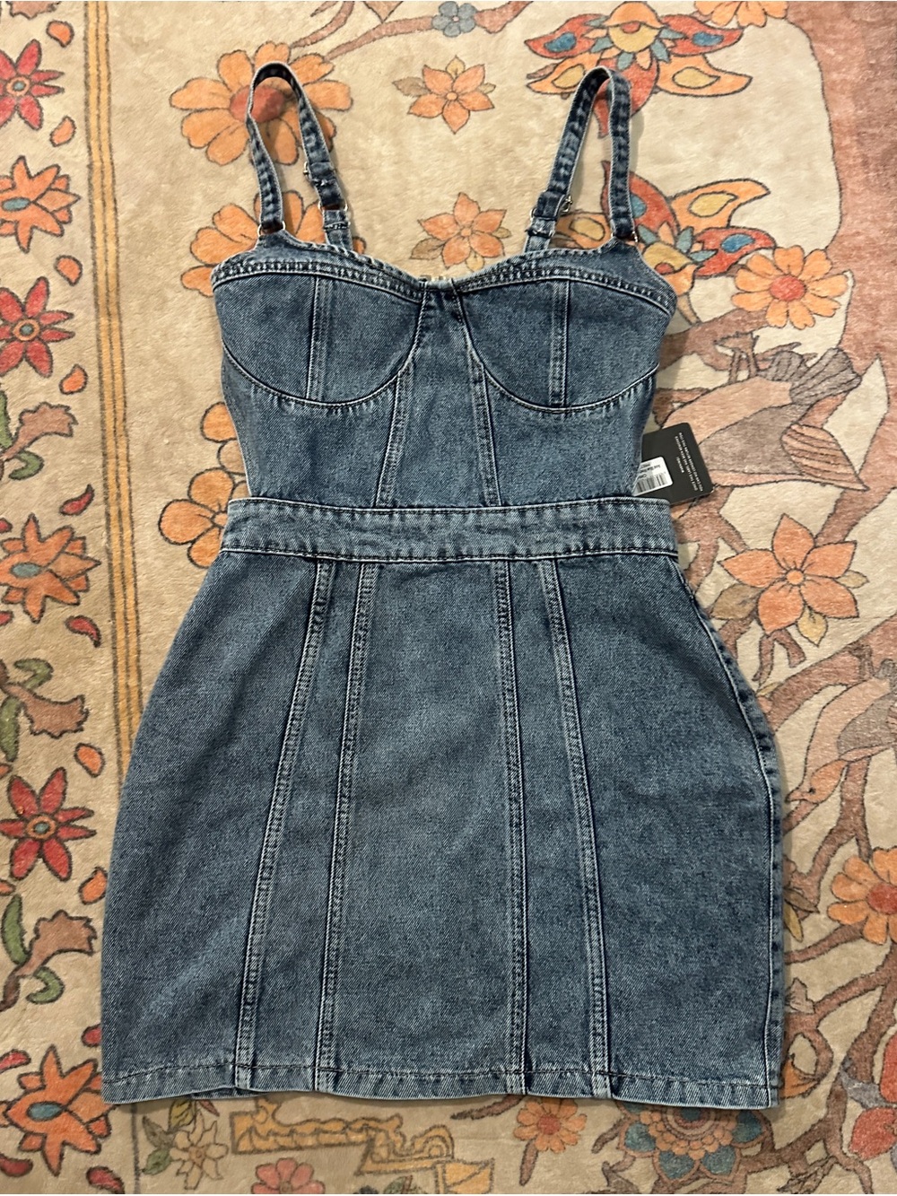 PrettyLittleThing Dark Blue Denim Bustier Mini Dress